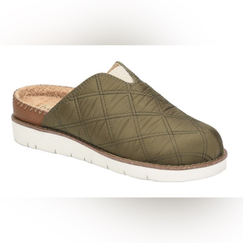 Boc Quilted Olive Mules with Brown Trim